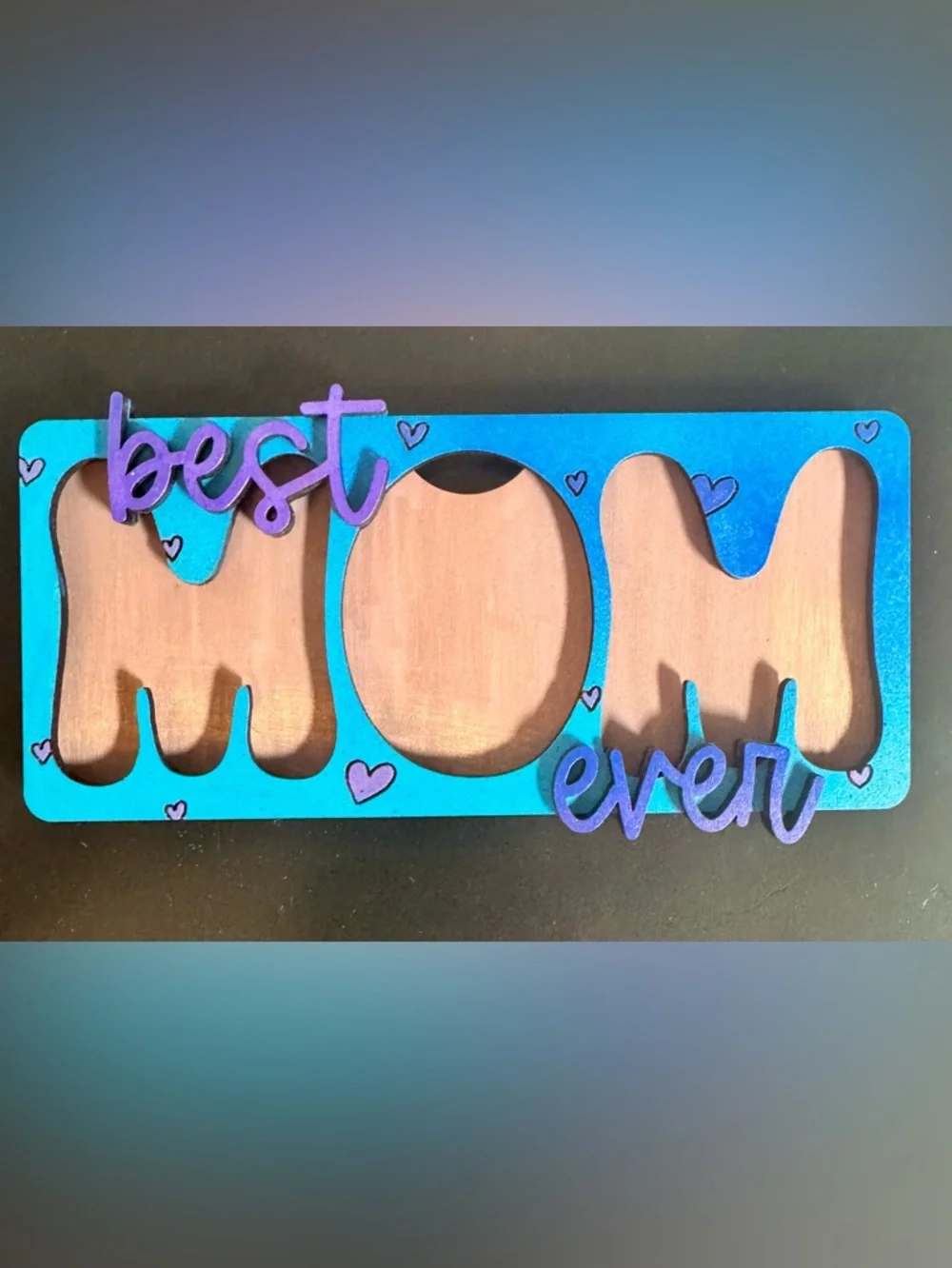 Hand crafted wood Best Mom Ever 3 picture magnetic picture frame made to order - Picture 3 of 3